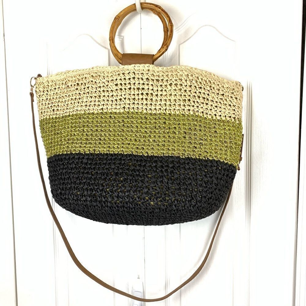 INC Tri Color Straw Tote Bag